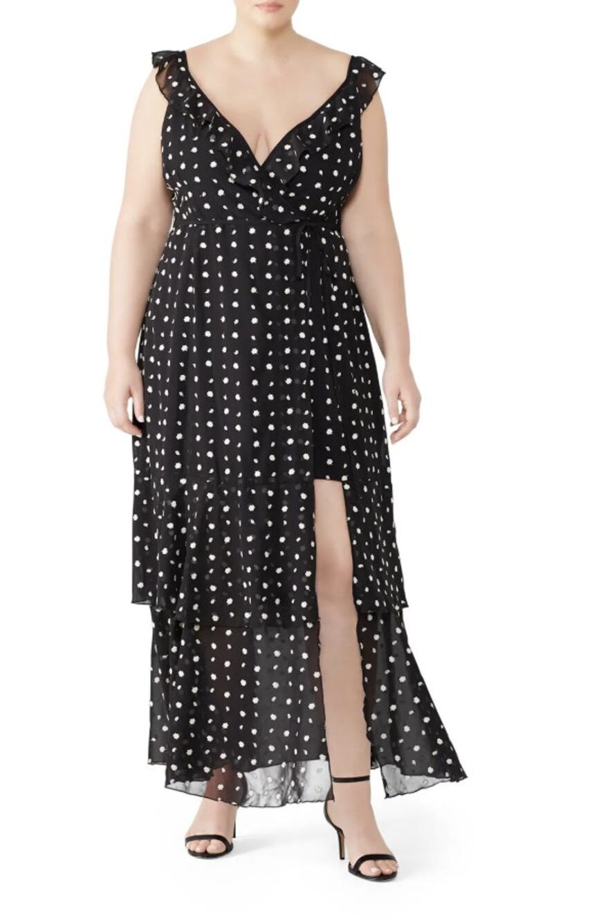 Hutch Georgia Maxi Wrap Dress Sleeveless Black White Polka Dot Womens Size 2X